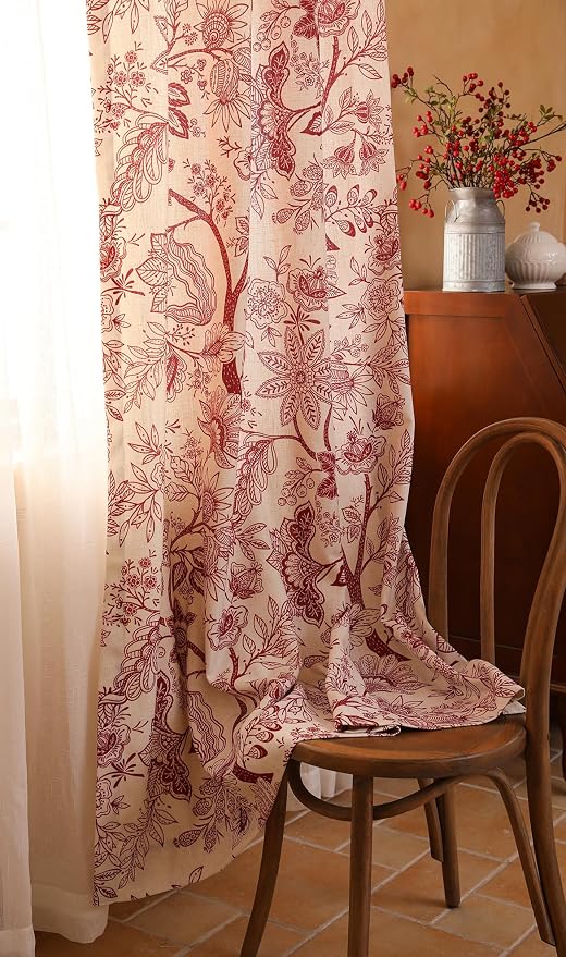 Designer Elegant Linen Printed Curtains, 2 Panels, kitchen Bedroom Living Room - Image 8