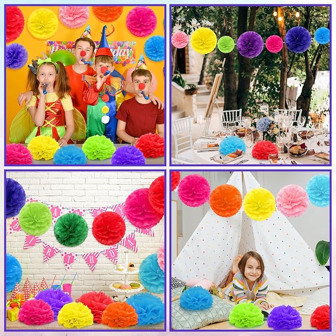 Yeaqee 30 Pcs Multicolor Large Tissue Paper Pom Poms Decorations 14''/ 12''/ - Image 7