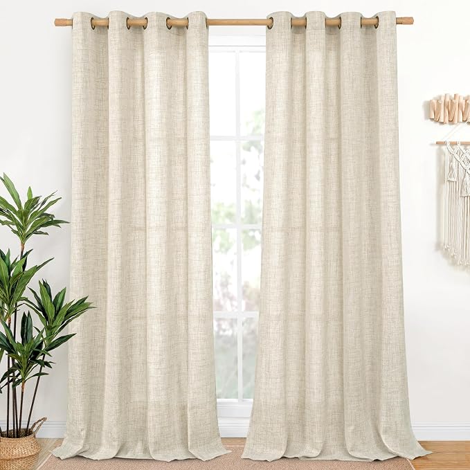 YoungsTex 108 Inches Long Linen Curtains 2 Panels Set, Floor Length Drapes by YoungsTex