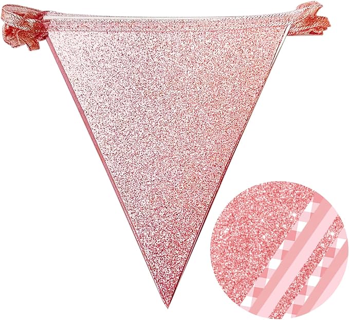 Dusty Rose Pink Buffalo Plaid Rose Gold Party Decorations Pennant Banner Flag - Image 3