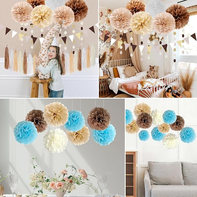 Qimoo 20pcs Peach Paper Pom Poms Decorations, DIY Decorative Tissue Paper - Image 5
