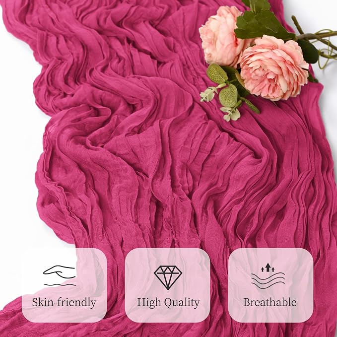 12 Pack Hot Pink Cheesecloth Table Runner 17x108 Inch Semi Sheer Boho Gauze - Image 5