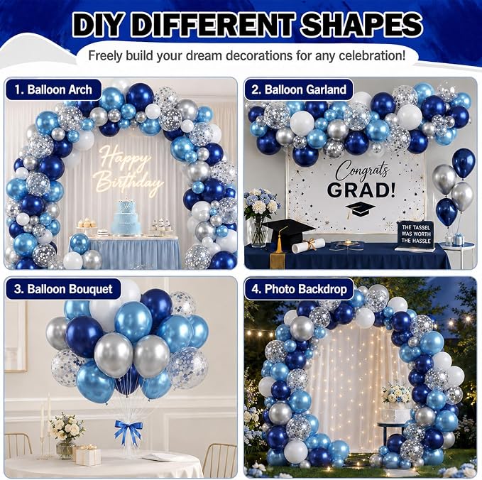 Blue Silver Balloons 12 Inch Navy Blue Silver White Balloons 35 Pcs Night Blue - Image 6