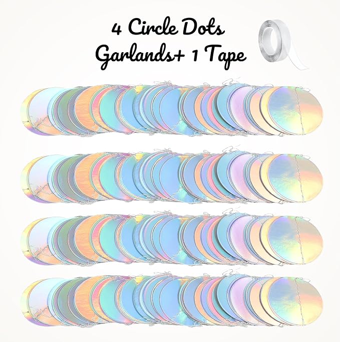 4 Pack Iridescent Party Decorations Holographic Circle Garlands | - Image 3