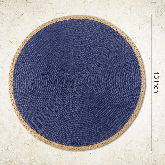 Round Placemats Set of 6, Woven Table Mats, Thin Edge, 15 Inch Diameter - Image 2