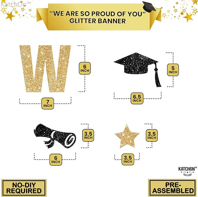 KatchOn Glitter Gold We are So Proud of You Banner 10 Feet | No DIY, Pre Strung - Image 3