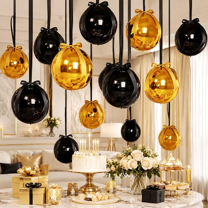 Black and Gold Round Foil Balloons - Image 8