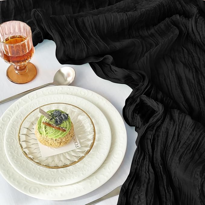 IVAPUPU 10 Pcs Cheesecloth Table Runner - 10ft Black Boho Gauze Black Cheese - Image 6