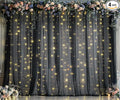Black Tulle Backdrop Curtain with Lights String for Parites 20ft×8ft Black Sheer Backdrop Curtains for Baby Shower Wedding Bridal Shower Birthday Party Photo Shoot Decorations(4 Panels 5×8ft)