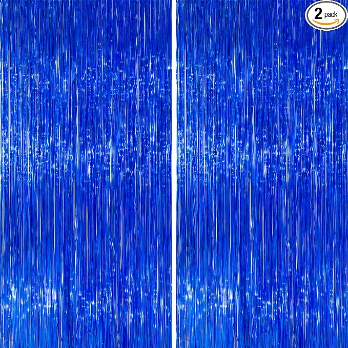 PartyWoo Royal Dark Blue Foil Fringe Tinsel Streamers 2pcs 6.6FT Backdrop | by PartyWoo