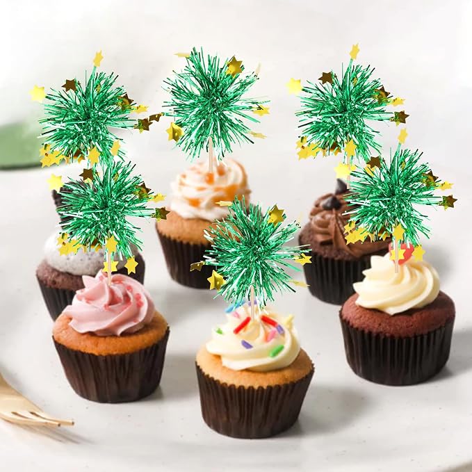 30 PCS Foil Firework Cupcake Toppers Happy Birthday Star Cupcake Picks Sparkle - Image 4