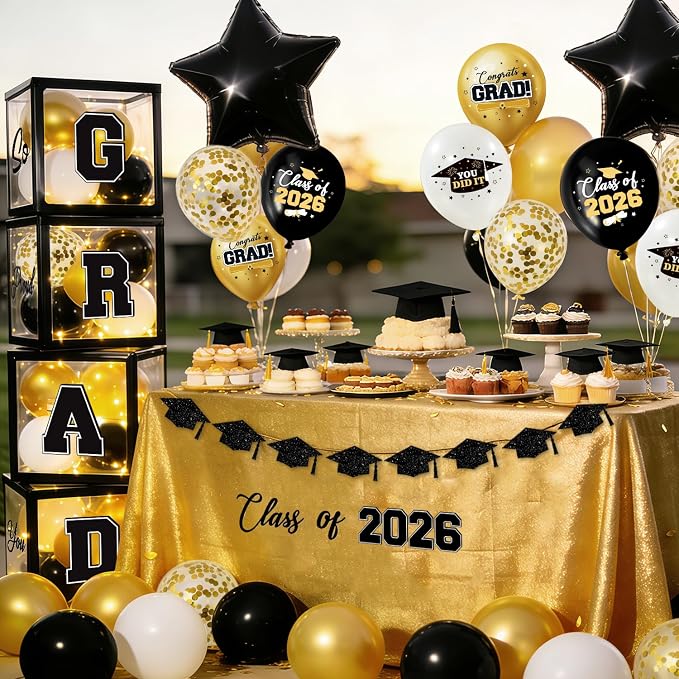 2026 Graduation Decorations Include String LED, Glitter Banner, 4 Black Balloon - Image 5
