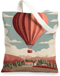 Vintage Hot Air Balloon Canvas Tote Bags, Artistic Landscape Reusable Grocery by Unknown