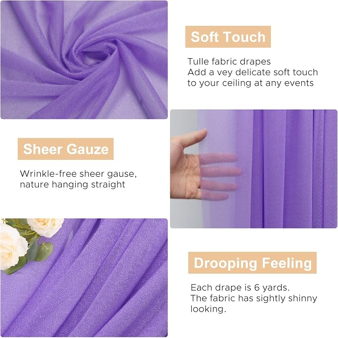 Wedding Arch Draping Fabric Backdrop 28.7" x 20FT, Lavender Purple | Sheer - Image 2