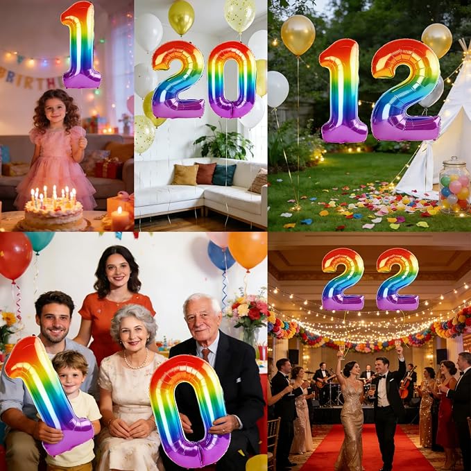 40 Inch Number 12 Balloons for 12th Birthday Party Decorations, 0-100 Rainbow - Image 7