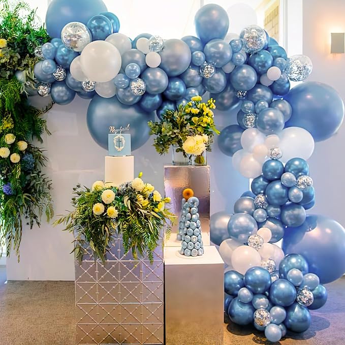 PartyWoo Metallic Light Blue Balloons 140pcs Metallic Baby Blue Color | - Image 7