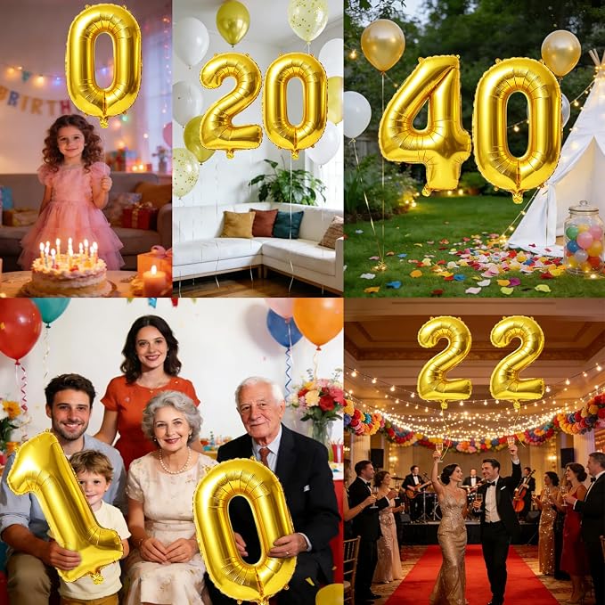 40 Inch Number 40 Balloons for 40th Birthday Party Decorations, 0-100 Gold - Image 7