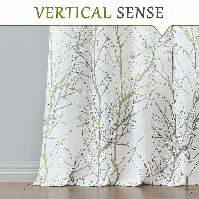 FMFUNCTEX Linen Green Gray Semi Sheer Patio Curtains 96 Inch Long 1 Panel | - Image 4