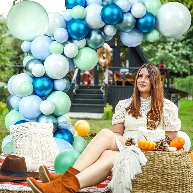 125pcs Blue Green Macaron Balloon and Metallic Blue Silver Balloon Garland Kit - Image 6