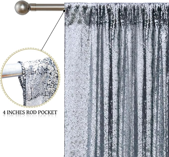 Sugargirl Black Silver Sequin Backdrop Curtain 2 Panels 2FTx8FT Glitter Black - Image 5