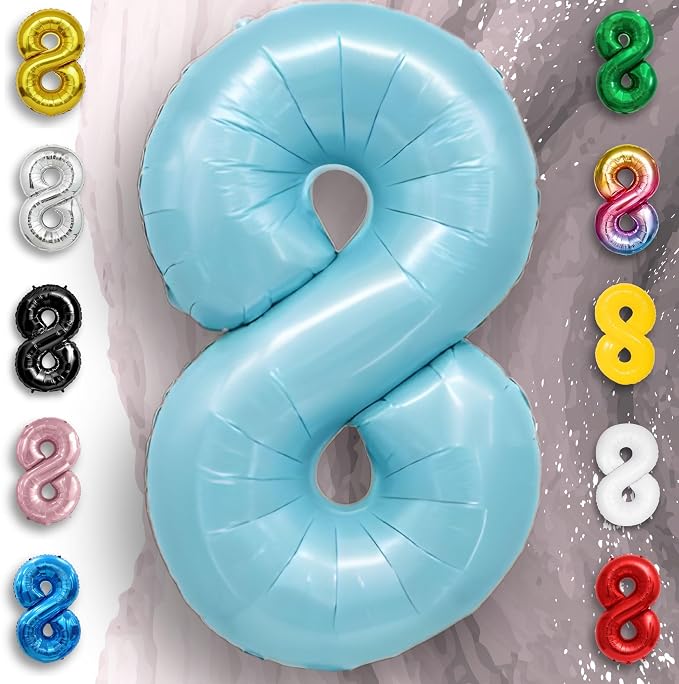 Candy Blue Number Balloon 8 Mylar Foil Balloons 16 inch - Image 4