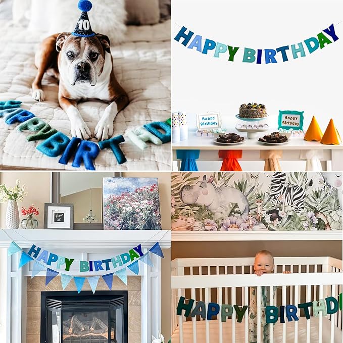 Pre-Strung 3D Felt Happy Birthday Banner, Handmade Happy Birthday Sign - Image 6