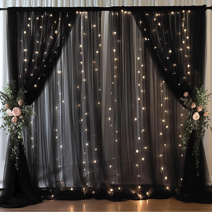 30x8ft Black Tulle Backdrop Curtain by Partisky