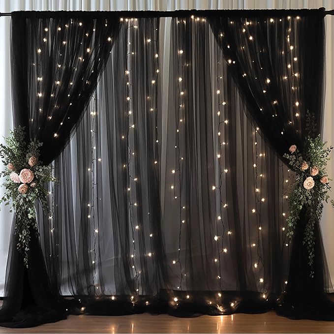 20x10ft Black Tulle Backdrop Curtain by Partisky