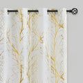 FMFUNCTEX Linen Gold White Semi Sheer Print Curtains 54 Inch Long 2 Panels | by Fmfunctex
