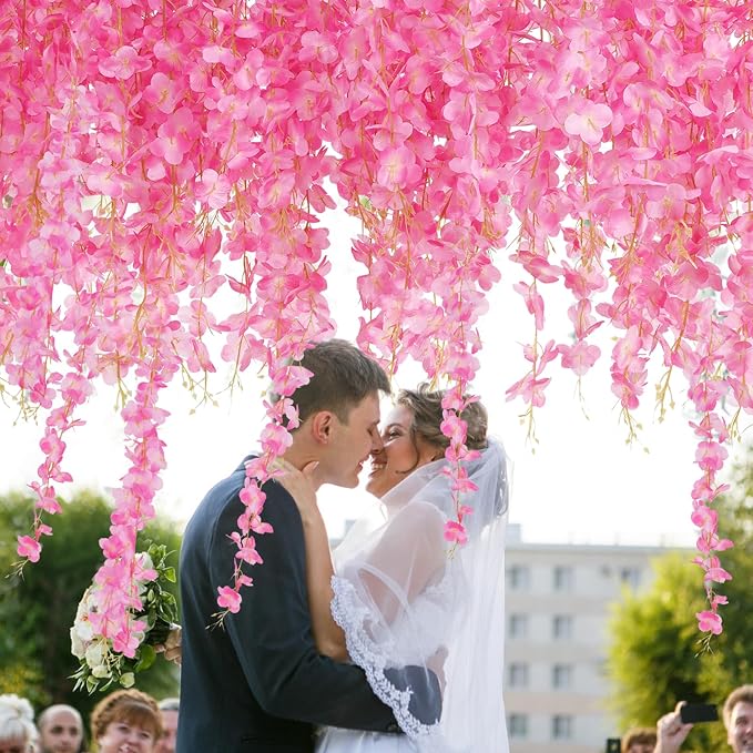 Wisteria Hanging Flowers, Fake Flowers, 24 Pack 3.6 Feet/Pcs Pink Wisteria - Image 6