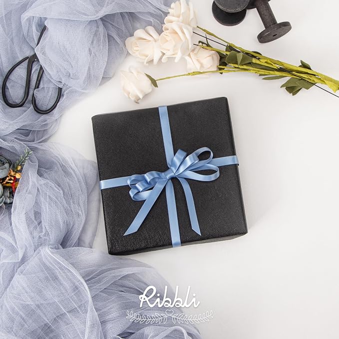 Ribbli Dusty Blue Satin Ribbon, Double Faced Satin 3/8 inch x Continuous 25 - Image 2