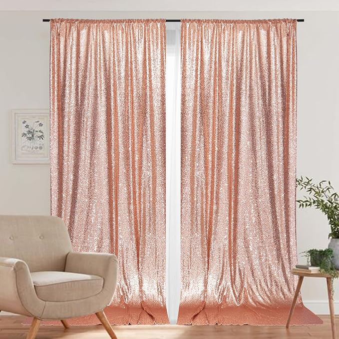 PartyDelight Rose Gold Sequin Backdrop Curtains 5x10ft 2 Sparkly Panels | 4 - Image 8