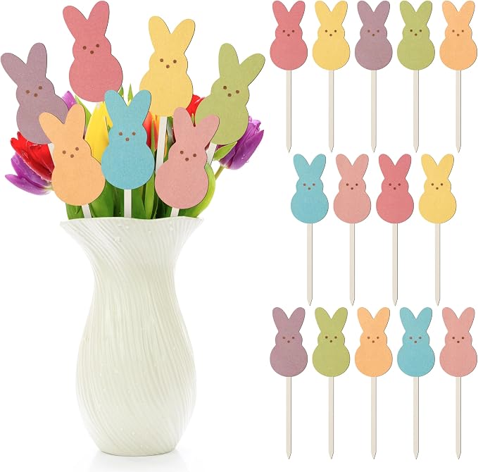 TICIAGA 14PCS Easter Wooden Picks Decorations by TICIAGA