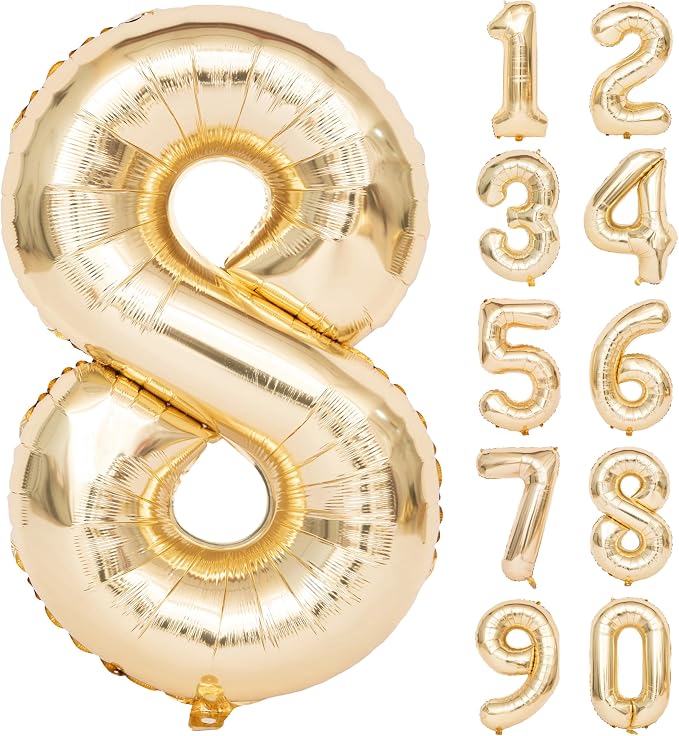 40 Inch Light Gold 8 Number Balloons Large Champagne Gold Number | White Gold by Exquisitehighqualitypartydecorationstomeetyoureveryneed%EF%BC%81