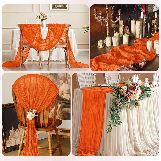 6 Pack Orange Cheesecloth Table Runner 17x108 Inch Semi Sheer Boho Gauze Cheese - Image 7