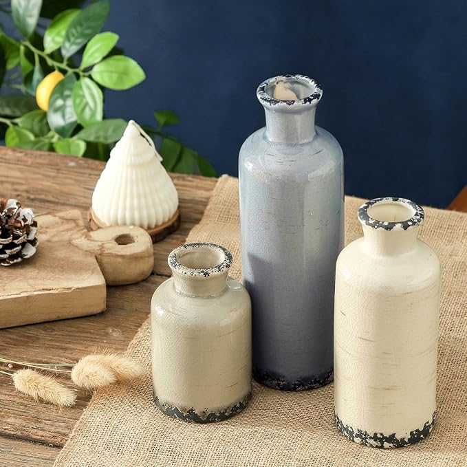 Ceramic Vase Set of 3, Neutral Flower Vases Home Decor, Pottery Rustic - Image 5