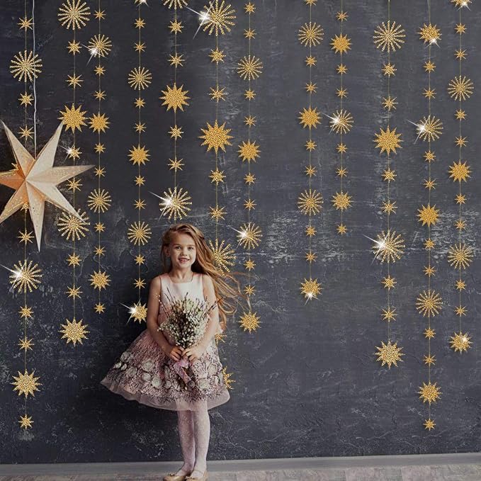 pinkblume Gold Star Party Decorations Kit Sparking Twinkle Star Garland Glitter - Image 5