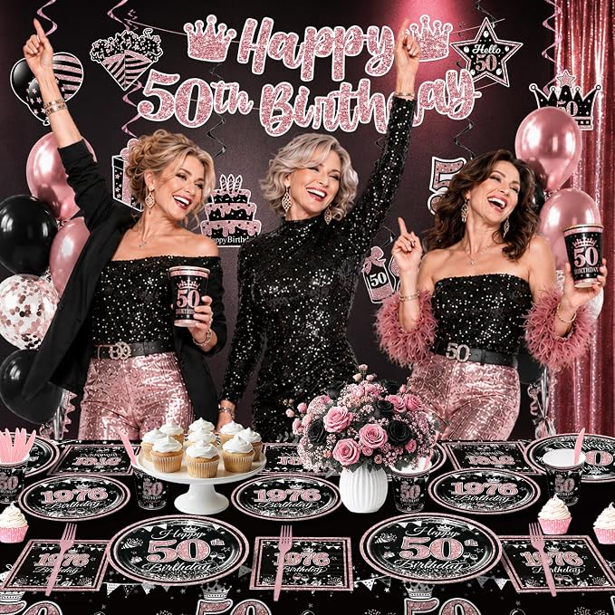 50th Birthday Decorations for Women Tableware Set Serve 25 | All-in-One Kit - Image 4