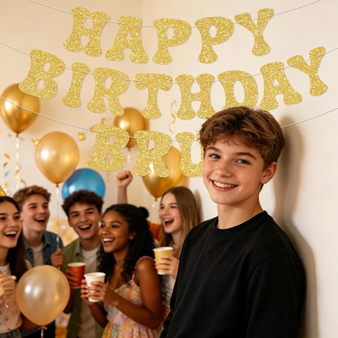 Gold Bruh Happy Birthday Banner Sign Pre-Strung Funny Birthday Decorations - Image 6