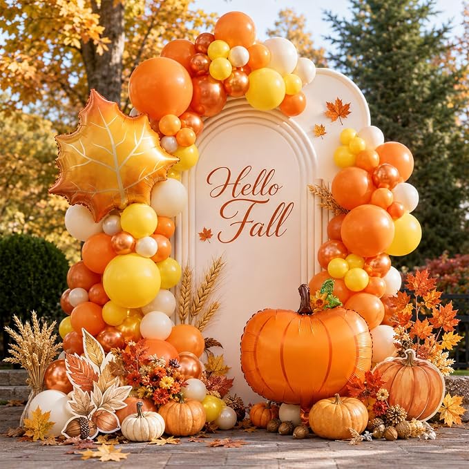 Fall Balloons 12Inch Burnt Orange Mustard Yellow Beige Thanksgiving Balloon | - Image 8