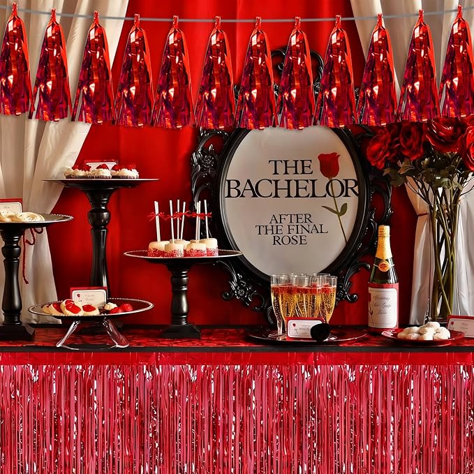 3P Red Tassel Banner Garland Metallic Foil Fringe Banner Tinsel Tassels - Image 4