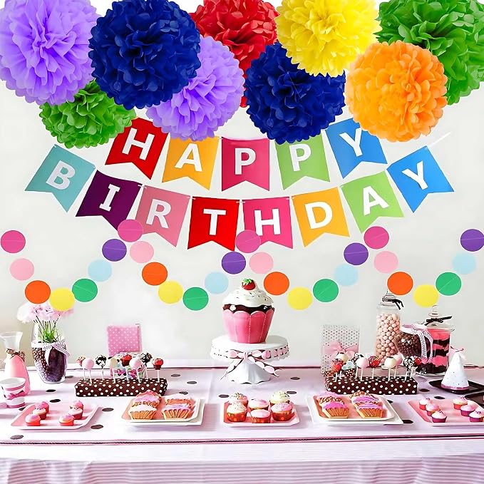 BRZIKWT 12 Pcs Rainbow Tissue Paper Pom Poms - Image 2