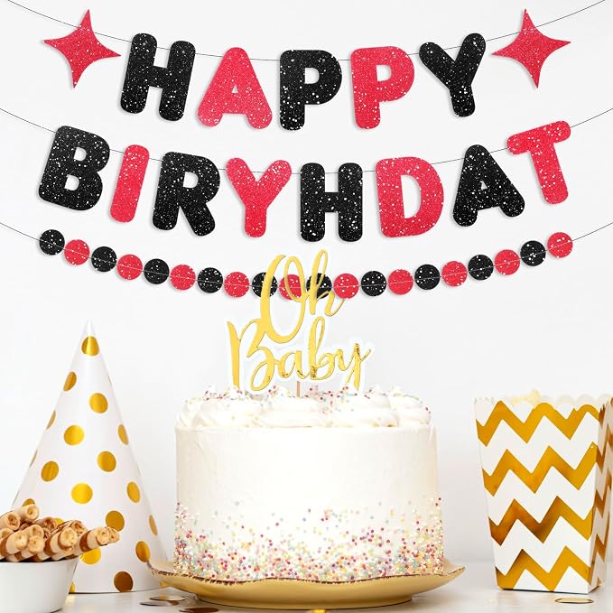 Black and Red Birthday Decorations, Windows Living Room Decor | Happy Birthday - Image 4