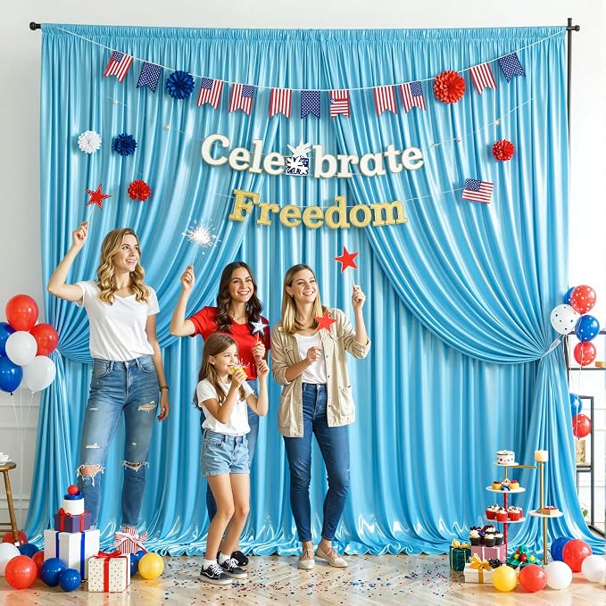 20x10ft Sky Blue Glitter Backdrop Curtain - Image 8