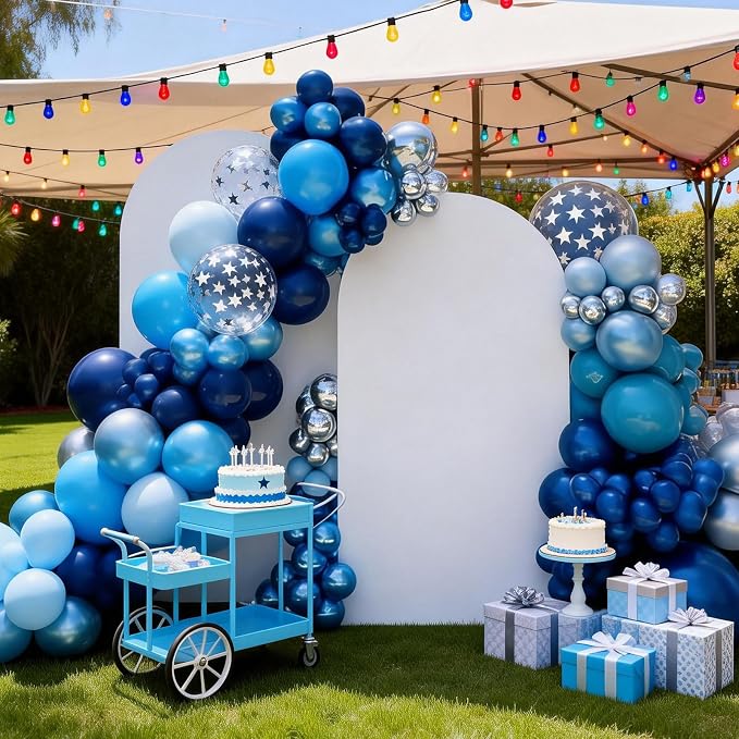 FunHot Blue Balloons, 12 Inch Metallic Silver Star Confetti Latex Balloons - Image 4