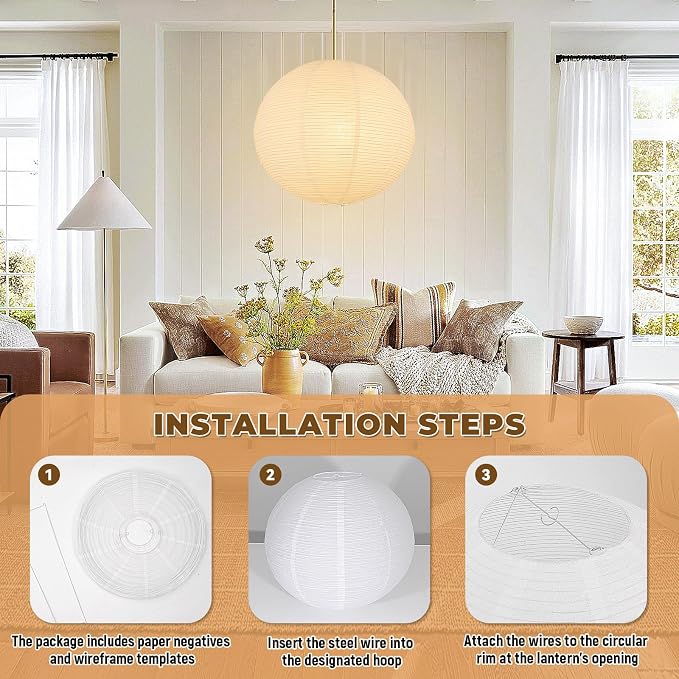White Round Paper Lantern Lampshade, Chinese Foldable Design - Image 5
