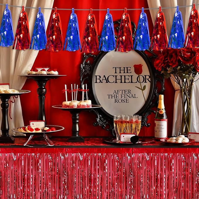 3P Blue Red Tassel Banner Garland Metallic Foil Fringe Banner Tinsel Tassels - Image 4