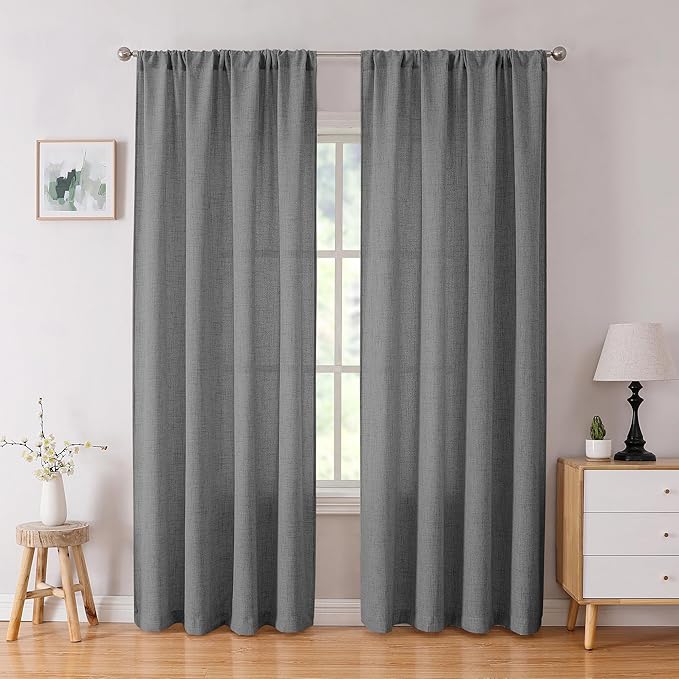 Tollpiz Linen Curtain Living Room Rod Pocket Semi Sheer Curtains Burlap Light by Tollpiz