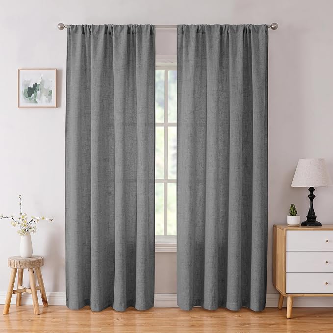 Tollpiz Linen Curtain Bedroom Rod Pocket Semi Sheer Curtains Burlap Light by Tollpiz