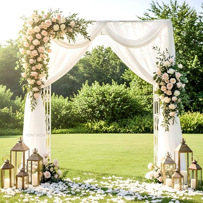 Wedding Arch Draping Fabric 29" x 19Ft Sheer Drapes for Backdrop Wedding Ceremony Reception Ceiling Decor Curtain Baby Bridal Shower Decoration (Ivory, 3 Panels)